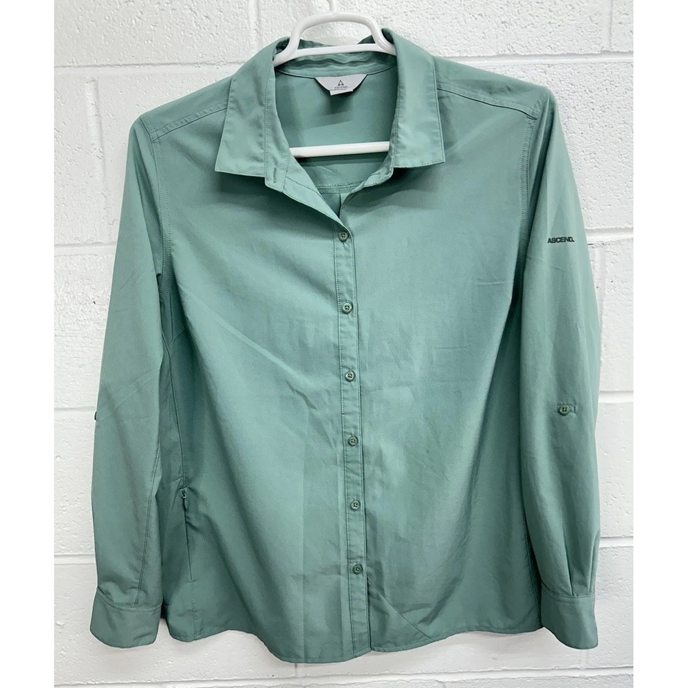 Ascend Women's Long Sleeve Button Up Shirt Blue Size XL Vented Outdoors Hike